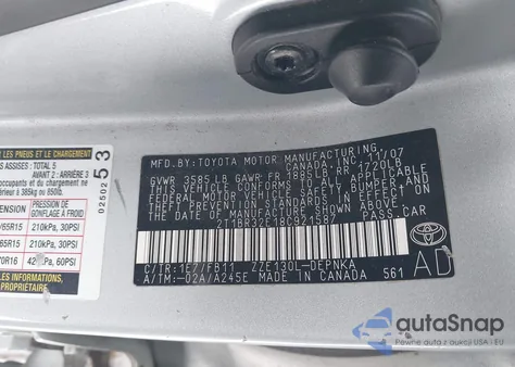 2008 Toyota Corolla Le z USA, uszkodzony, nr VIN 2T1BR32E18C921587